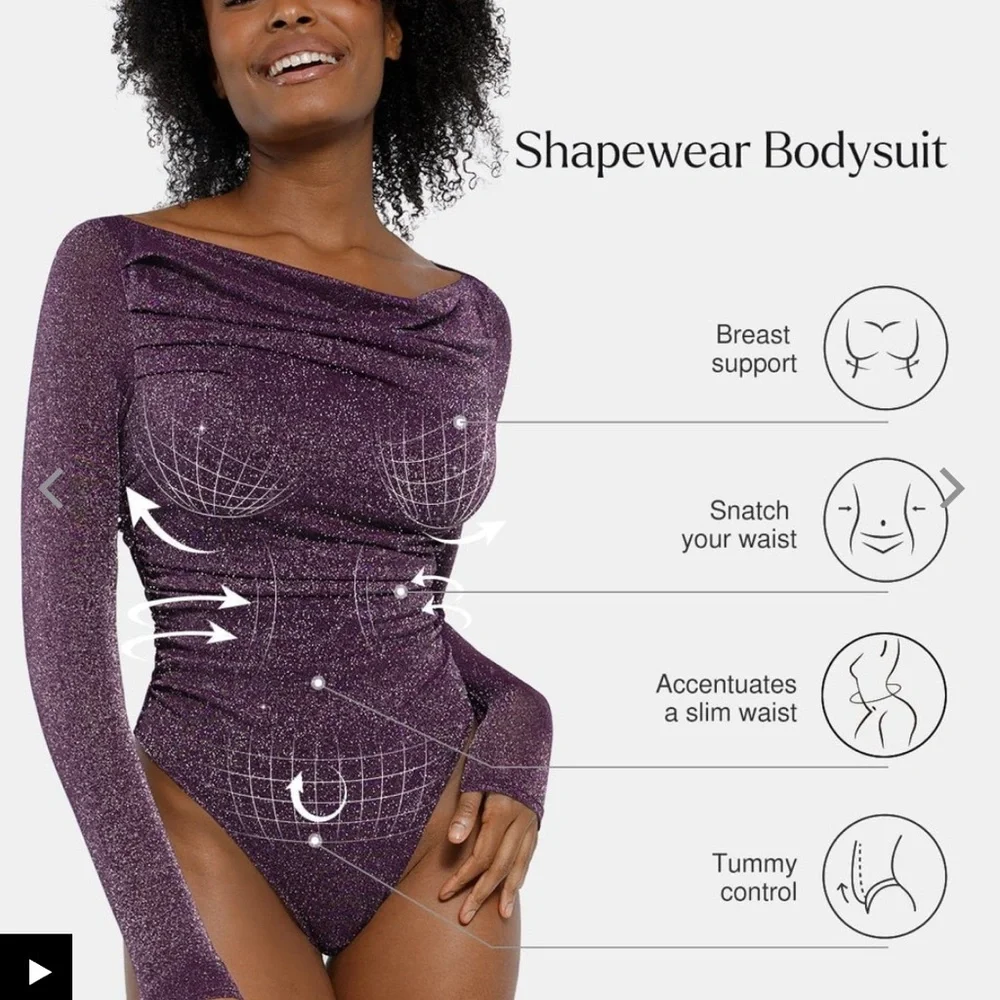 NWT Popilush Shapewear Knit Long Sleeve Slimming Bodysuit - Picture 7 of 15